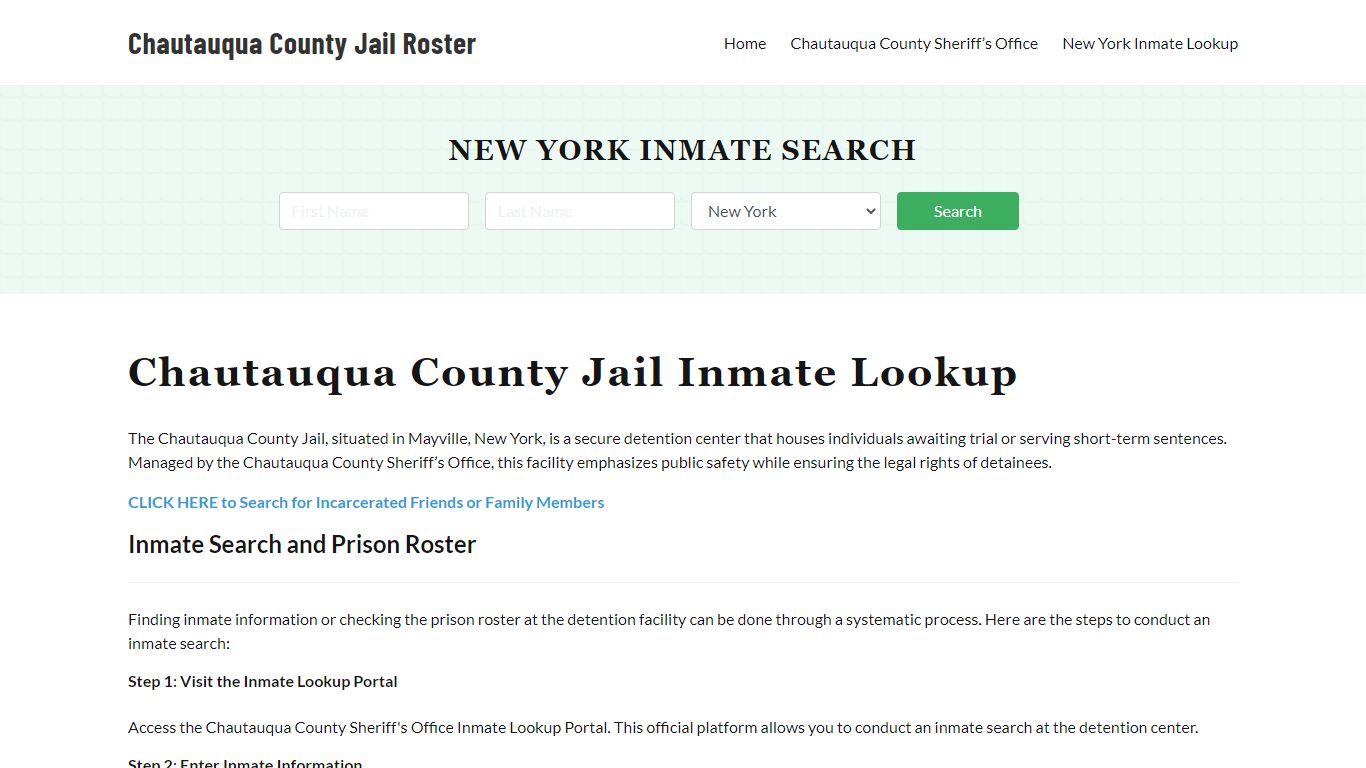 Chautauqua County Jail Roster Lookup, NY, Inmate Search