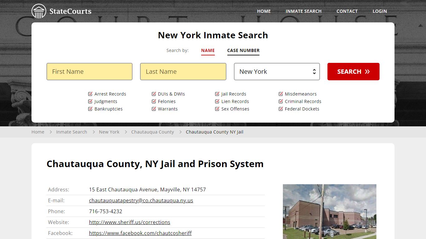 Chautauqua County NY Jail Inmate Records Search, New York - StateCourts